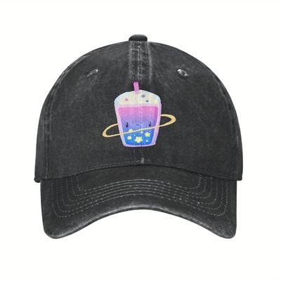 Boné de Baseball Kawaii Galáxia Cósmica com Estampa de Chá Boba Adulto Casual Ajustável Poliéster Proteção Solar Chapéu