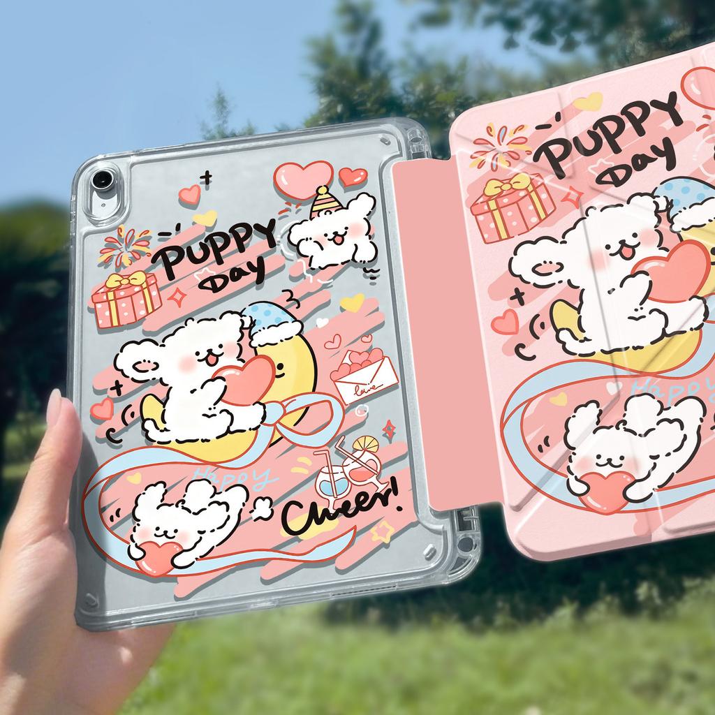 Applicable To iPadair8/7/6 Tablet Case 11th Generation Line Puppy Transparent Case 11/13 Inch Pro with Pen Slot