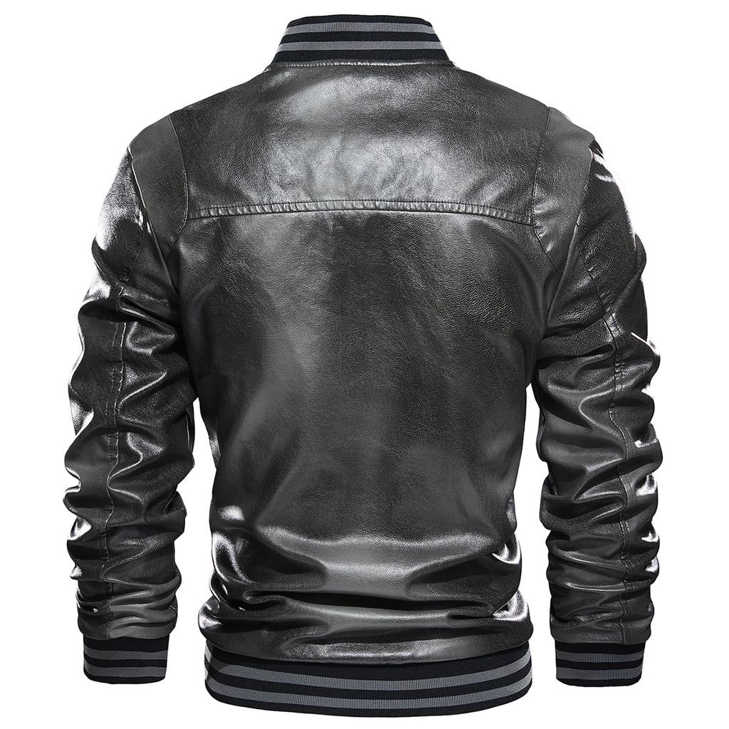 European size for spring and autumn new trendy casual zipper PU leather jacket stand-up collar cardigan velvet leather jacket