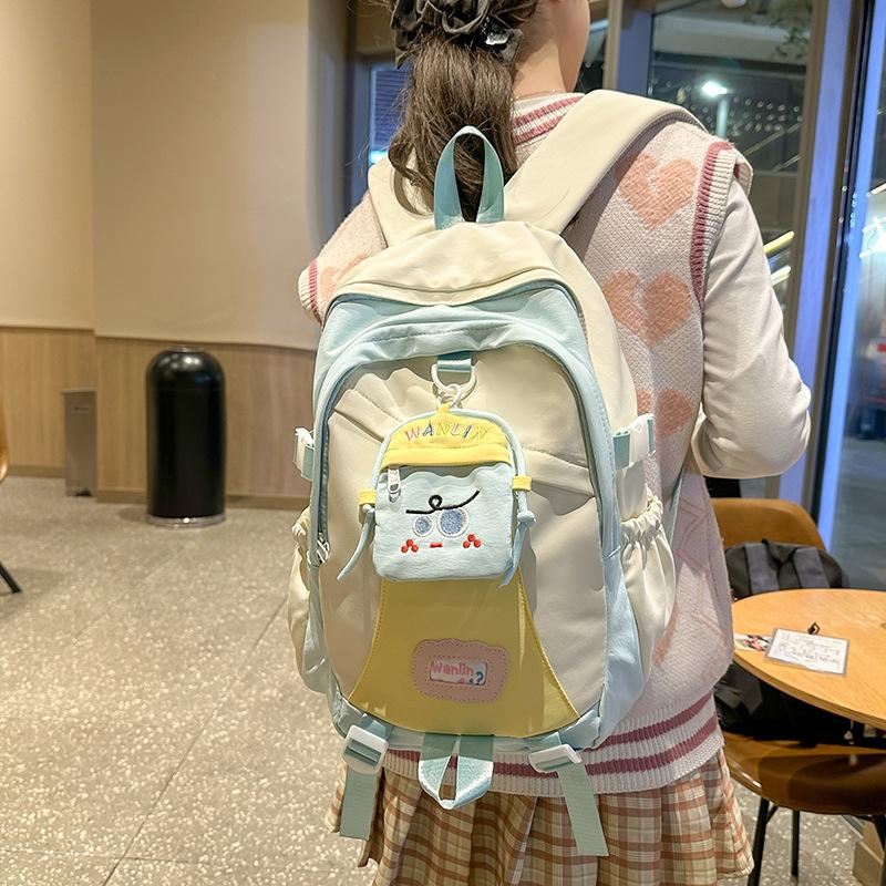Girl, Junior High School Student Fashion Contrasting Color, College Student Backpack, Korean Version of Large-capacity Travel Backpack