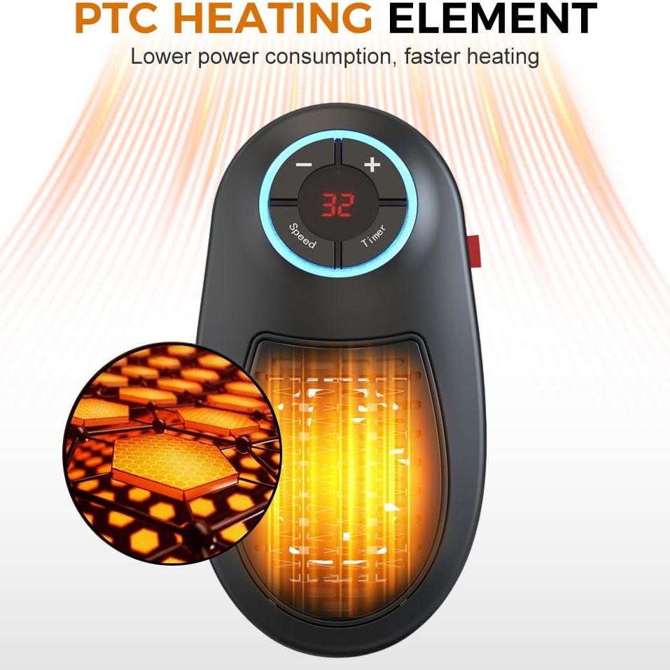 Remote Control Timing Color Lamp Heater, Portable with Adjustable Thermostat and Timer LED Display, Outlet Electric for Bathroom Office Home Indoor