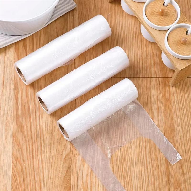 50/100 Pcs Transparent Roll Fresh-Keeping Plastic Bags Of Vacuum Food Saver Bag 3 Sizes Portable Food Storage Bags With Handle