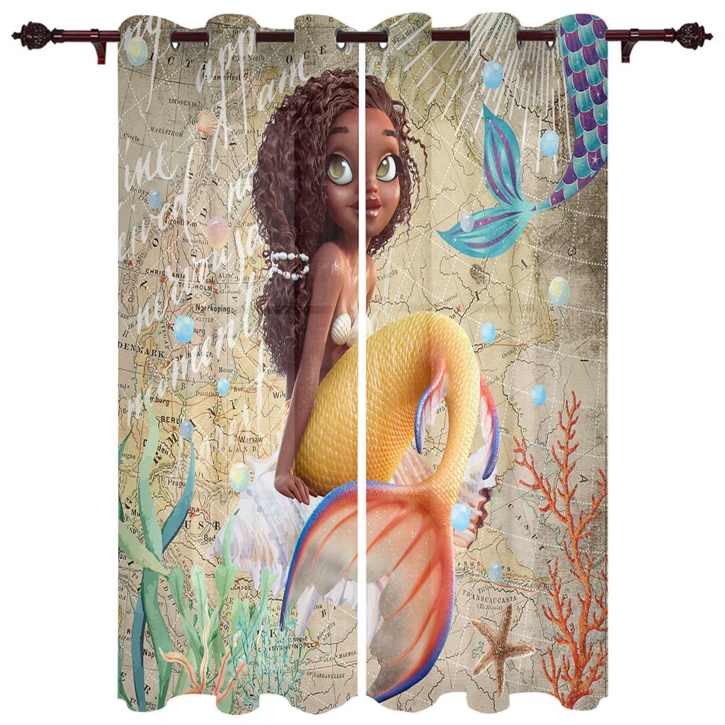 Mermaid Cartoon Children Luxury Curtains for Living Room Window Treatment Curtain for Bedroom Home Decor