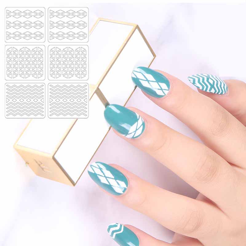 12/24 Arkusze Wycinane Laserowo Naklejki do Nail Artu Szablony do Stemplowania - Zestaw Narzędzi DIY do Manicure Francuskiego