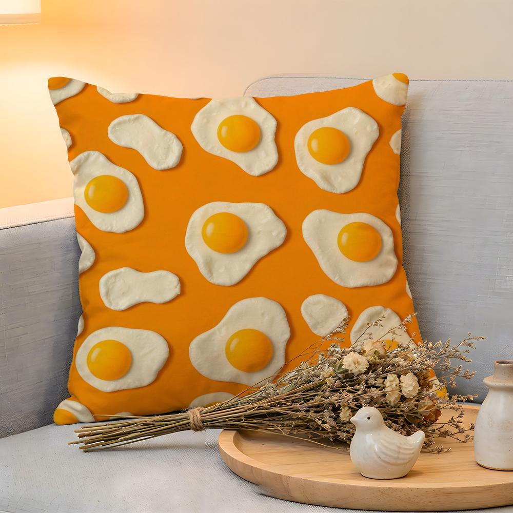 Cushion Cover Linen SkinFriendly Soft Decorative Case For Sofa Home Decor Fried Egg Pizza Waffle Pillow cover