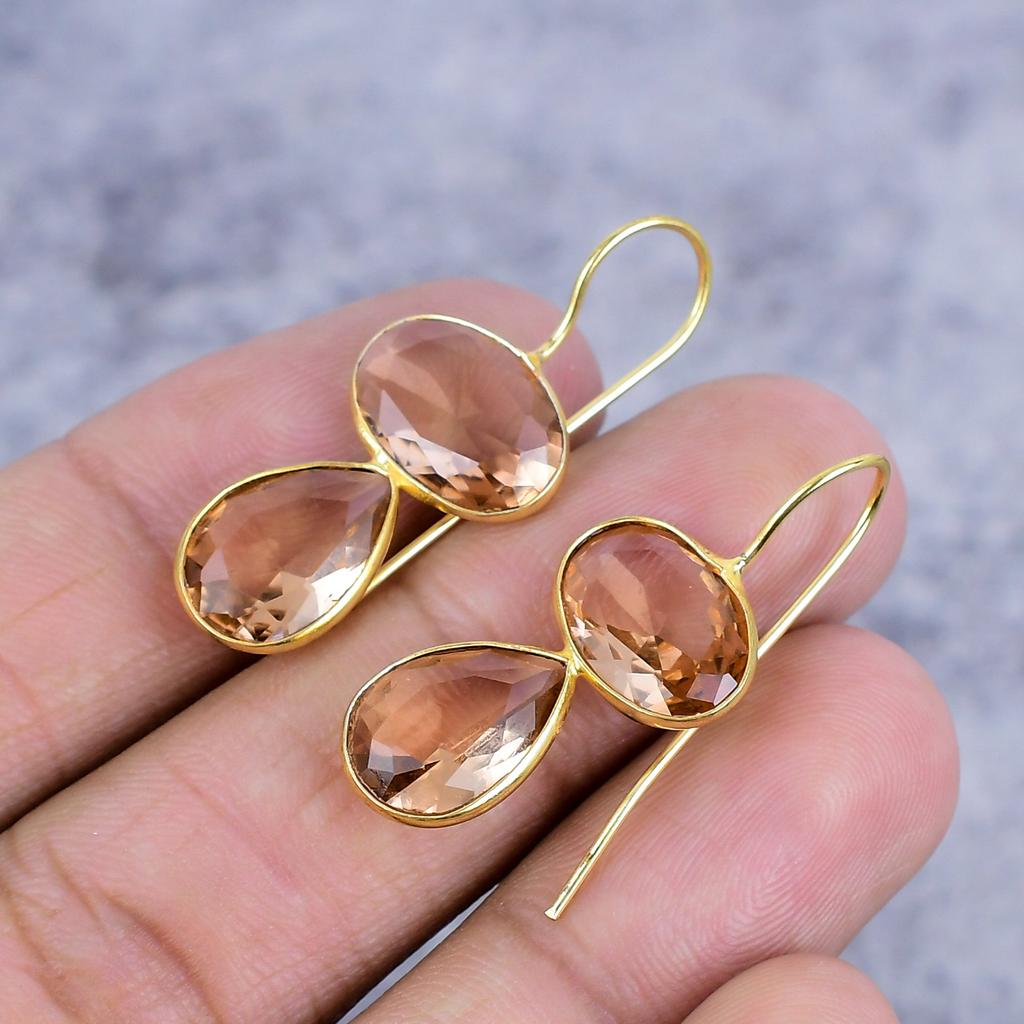 Morganite Gemstone Handmade 925 Sterling Silver Jewelry Earring 1.46" M-2640