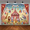 1pc Circus Animal Background - Vibrant Cartoon Circus Theme, Featuring Colorful Balloons, Flowers and Animals