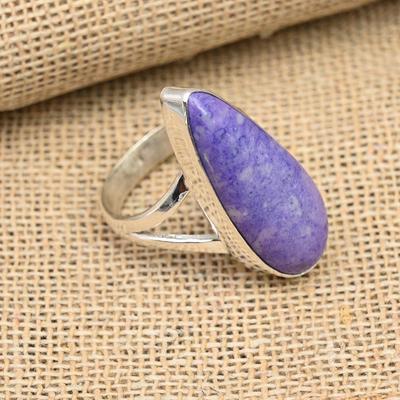 Lindo anel de prata esterlina 925 feito à mão com pedra preciosa Charoite para o amor