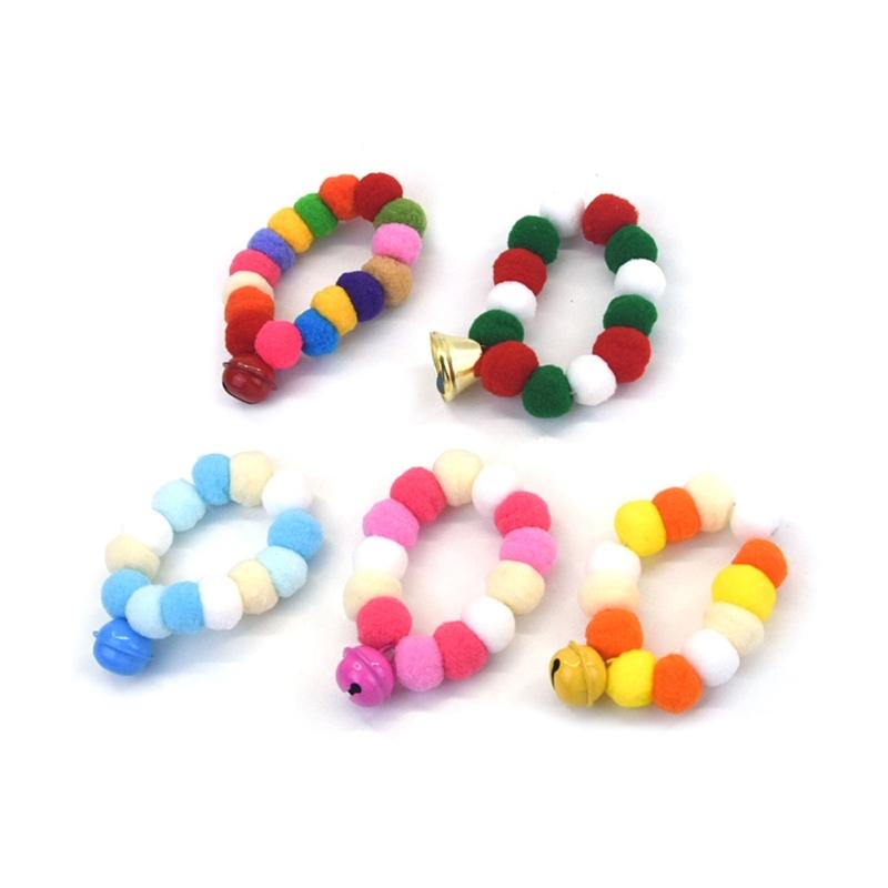 4pcs Festival Plush Pet Collars with Pompoms Bells Charm Colorful Furry Birthday Collar for Cats and Dogs