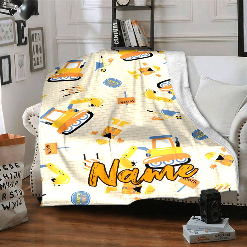 Custom Name excavator Theme Printed Blanket - Perfect for Couch, Bed, Travel & Outdoor Use | Machine Washable, Cozy & Durable.