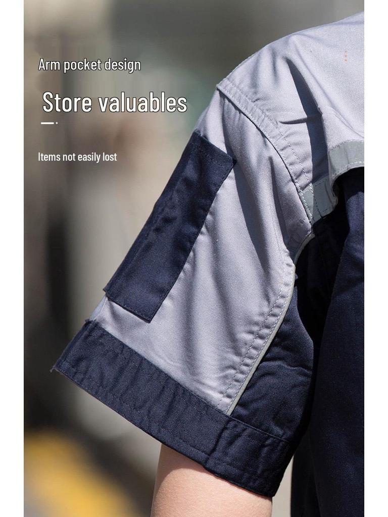 Summer Workwear Set: Men's & Women's Short Sleeve, Breathable, Thin Overalls with Large Pockets for Auto Repair & Labor Protection