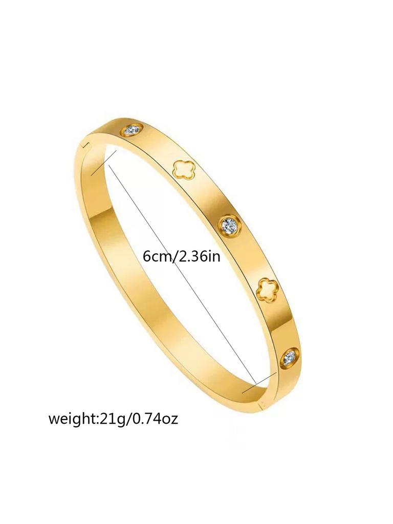 1 Piece Stainless Steel Fashion Clip-On Open Clover Bracelet with Zirconia Suitable for Daily Wear and Holiday Gifts