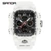 SANDA Men's Outdoor Sport Wristwatch Big Dial Dual Display Luminous Waterproof TPU Band Chronograph Calendar Male Watch