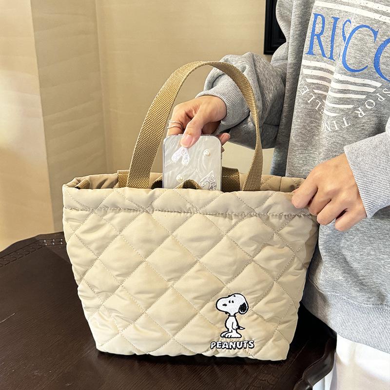 

Минималистичная мультяшная сумка-тоут Snoopy - Большая вместимость, цветной блок, сумка через плечо