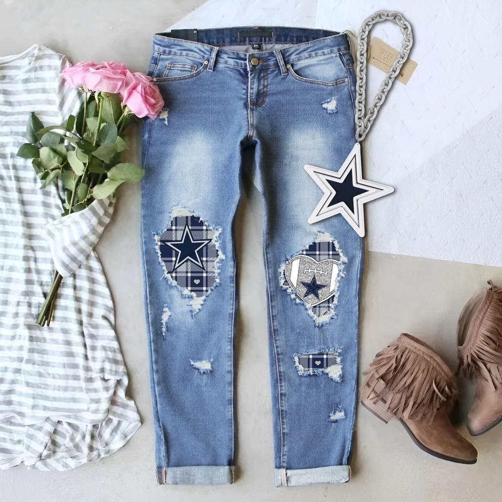 Stylish New Winter Printed Ripped Mid-Waist Women's Denim Jeans