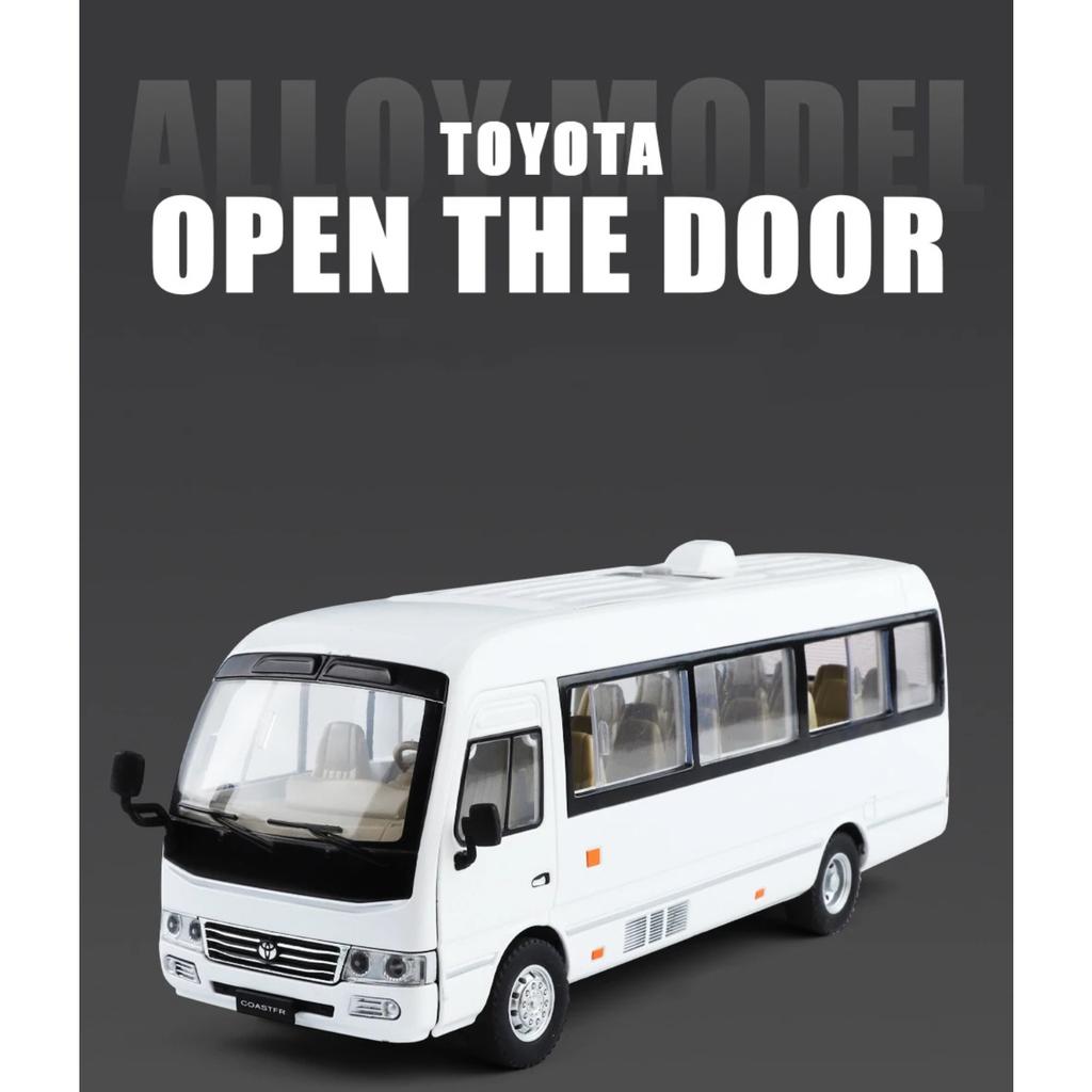 1/24 Toyota Coaster BUS Alloy Car Model Sound and Light Pull Back Children's Toy Collectibles Birthday Gift
