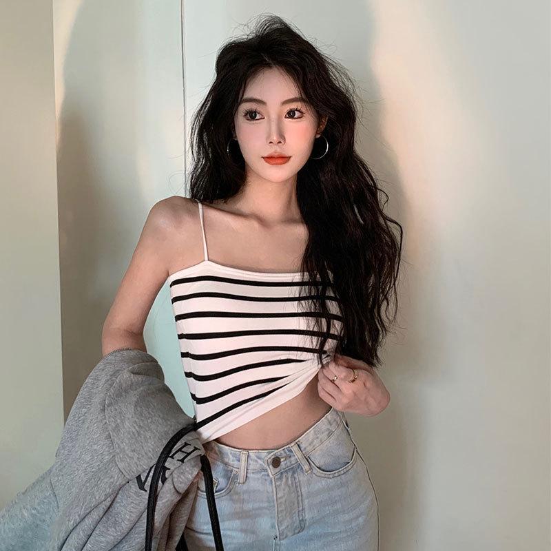 Striped Little Camisole Women with Breast Pads In The Back of The Underwear Sexy Breast Outside The Summer To Wear Pure Sex Spice Top