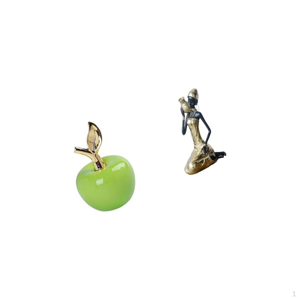 Ceramic Fruit Sculpture And African Tribal Lady Resin Ornament for Home Cafe Study Room Holiday