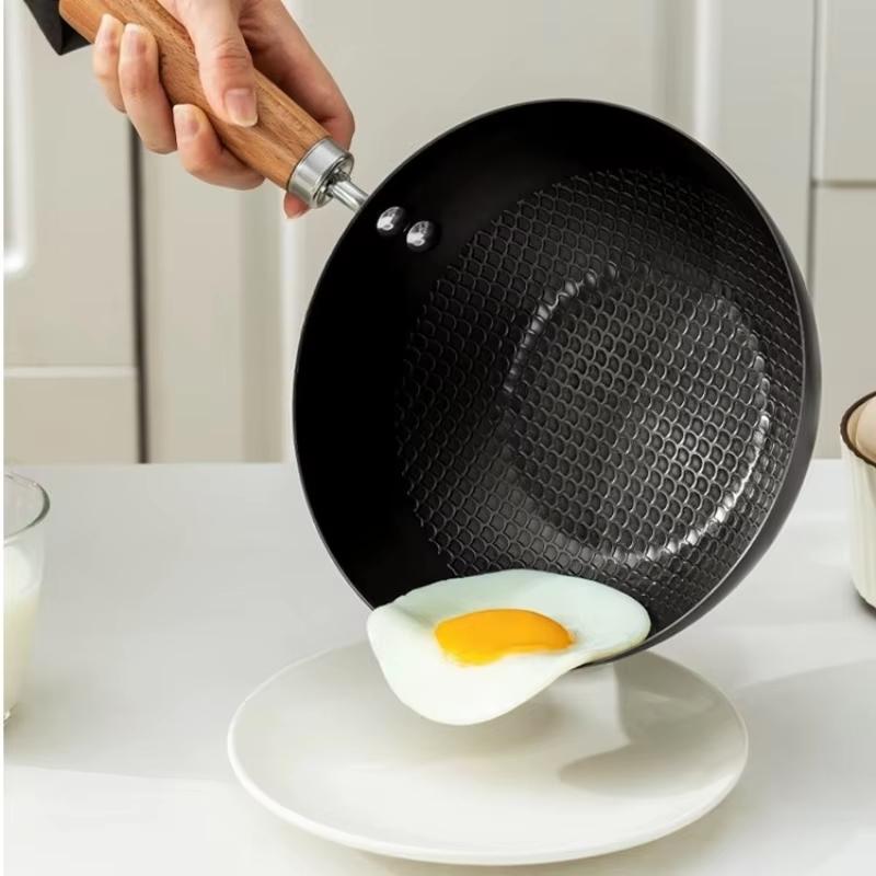 Kitchen Iron Pot Frying Pan Wok Pan Uncoated Gas Stove Induction Cooker Universal Non-Stick Iron Wok Saucepan Cookware Set