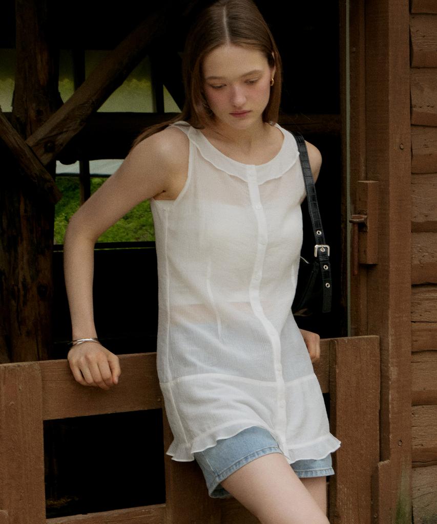 ITOV SEOUL Flare Sheer Mini Dress White
