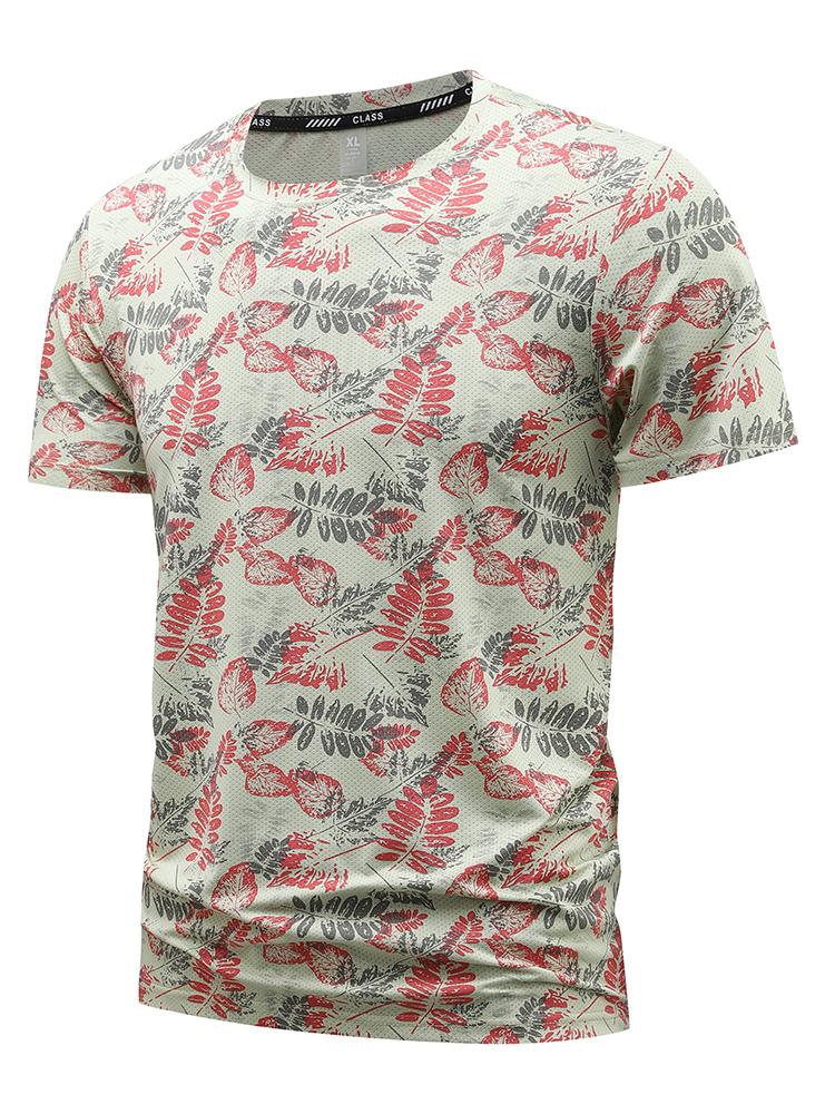 Large size ice silk T-shirt men's quick-drying casual sports printed round neck short-sleeved top