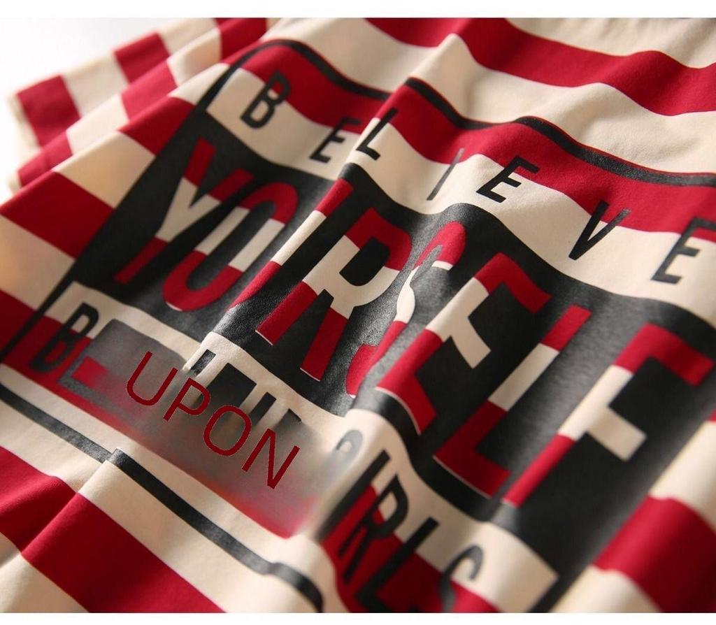 Striped Women's T-Shirt Dress - Short-Sleeved, Split Hem, Medium Length