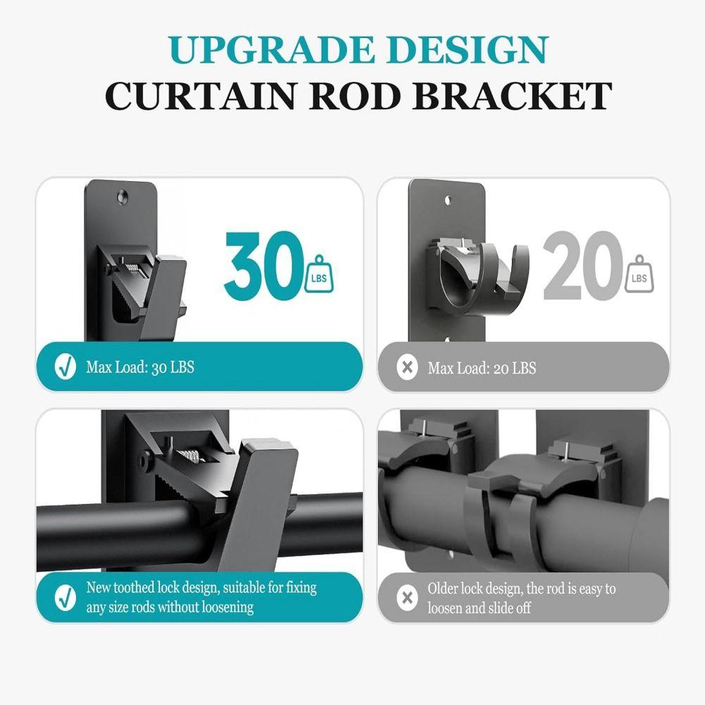 2Pcs Heavy-duty Curtain Hanging Hooks Adjustable Curtain Rod Support Curtain Rod Holders Bedroom