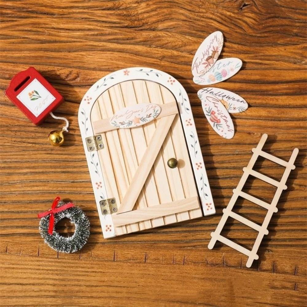 Christmas Style Fairy Elf Door Cartoon Christmas Cartoon Elf Door Cute Wooden Elf Door