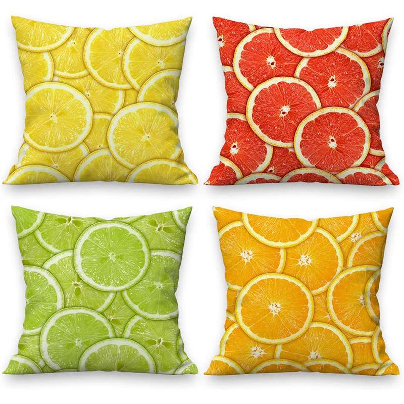 Nowa Nordycka Poszewka na Poduszkę z Lnu - Letni Nadruk Owocowy Poszewka na Poduszkę na Sofę