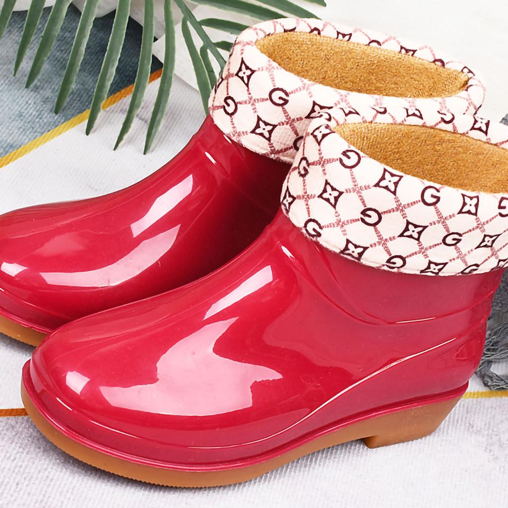 Womens Rain Boots Fashion Antiskid Short Rain Boot Round Head Radian PVC Plastic Rain Boots