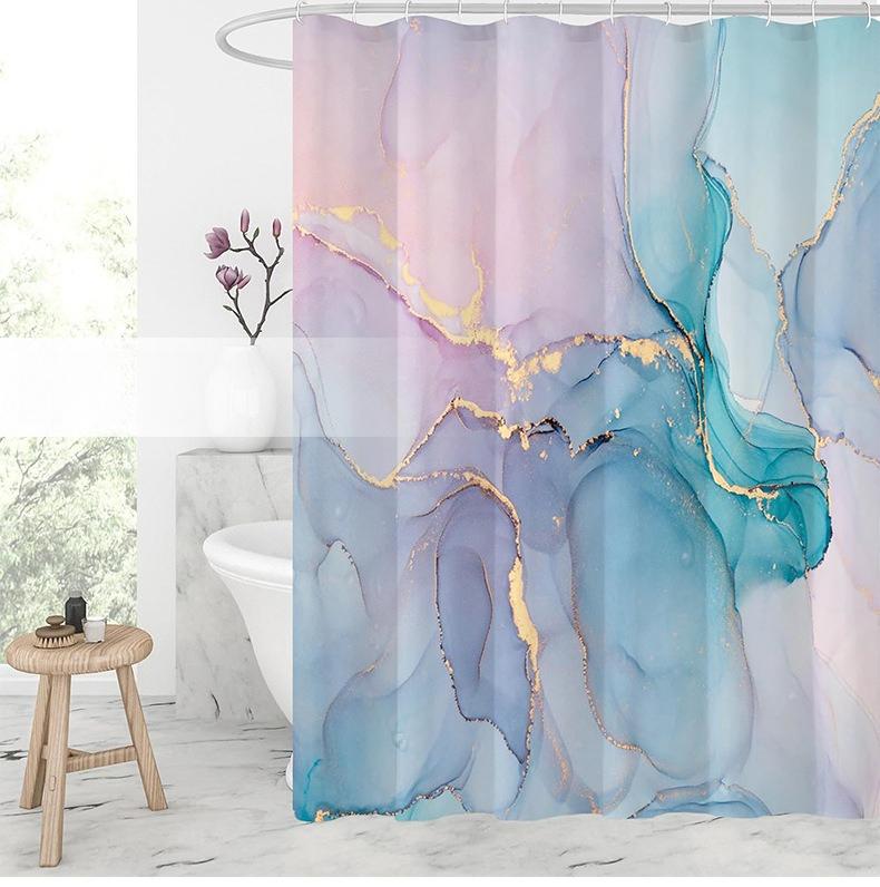 Modern Art Marble Gold Foil Bathroom Set Waterproof Anti Mold Shower Curtain