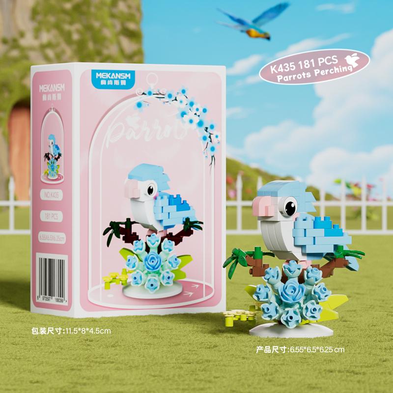 

Creative bird parrot building blocks flower color parrot perch animal trendy toys children s educational toys With box