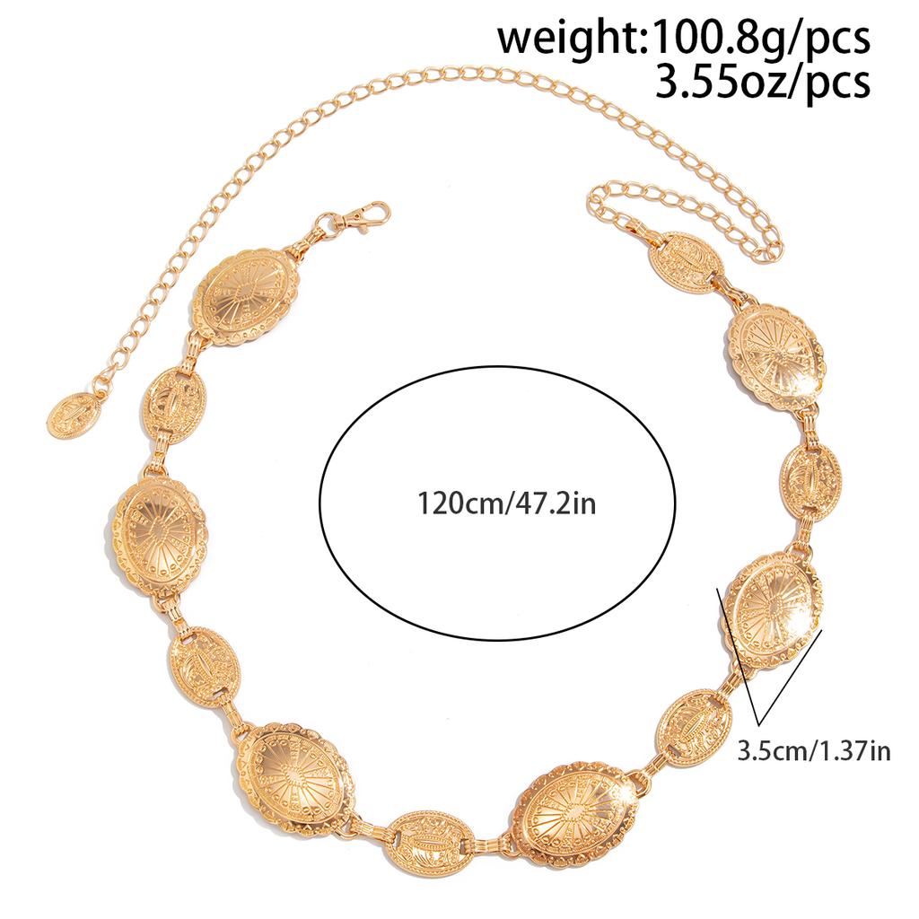 Ingemark Vintage Elliptical Carved Coin Waist Belly Chain for Women New Trend Sexy Adjustable Metal Belt Summer Body Jewelry