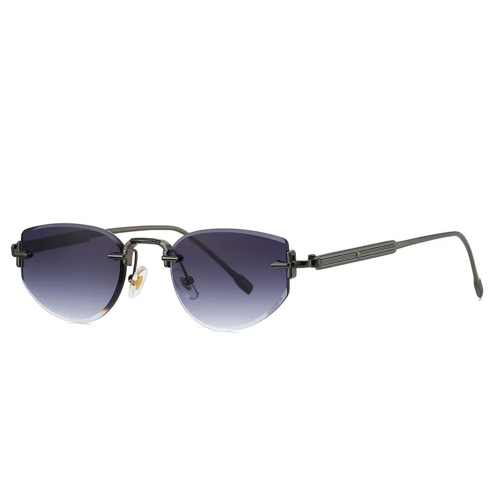 

Vintage y2k Rimless Sunglasses Women For Men Luxury Brand Designer Popular Punk Outdoor Metal Cat Eye Sexy Ladies Glasses UV400 серый