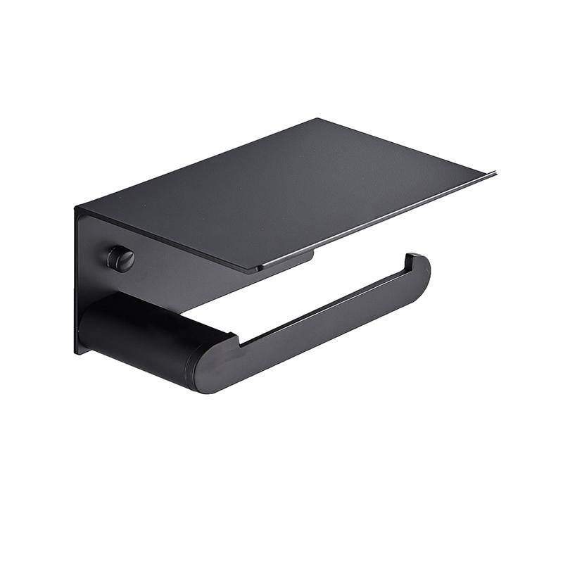 VGX Toilet Paper Holder With Phone Shelf Punch-free Bathroom Roll Tissue Rack Wall Mount Accessories Hardware Matt Black White