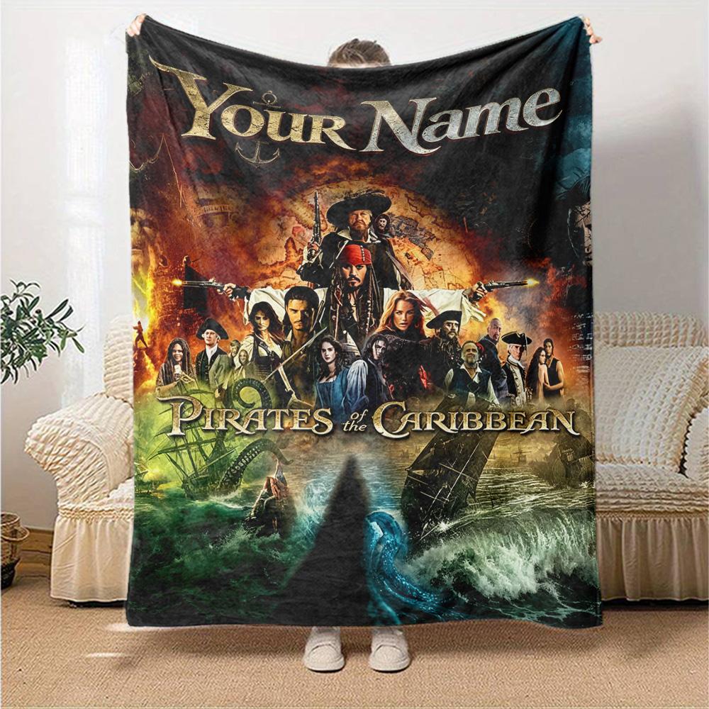 Name Custom Caribean Pirates Print Flannel Blanket High Quality Warm Comfortable Cover for All Seasons Perfect for Gifts Home Decor