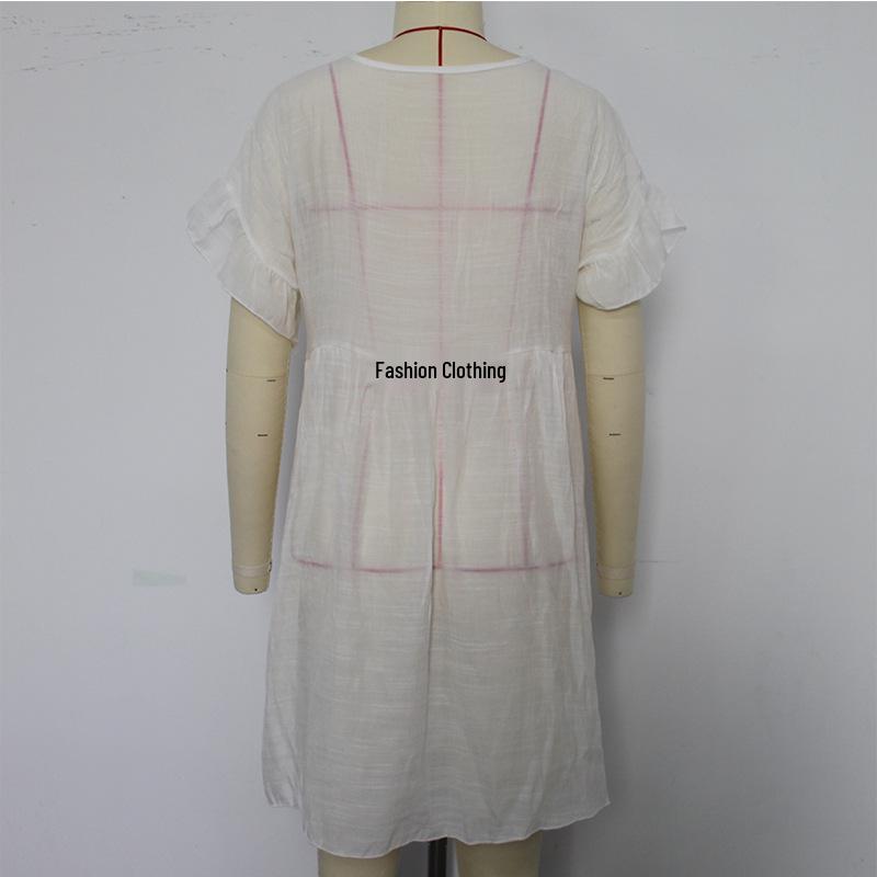 Cross-border Sun Protection Ruffle Cuff See-through Bikini Cover-up Dress