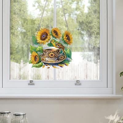 2D/Flat DIY Hanging Diamond Art Kits Single Side Drill Rhinestone Diamond Art Window Pendants Window Hanging Art for Home Decor