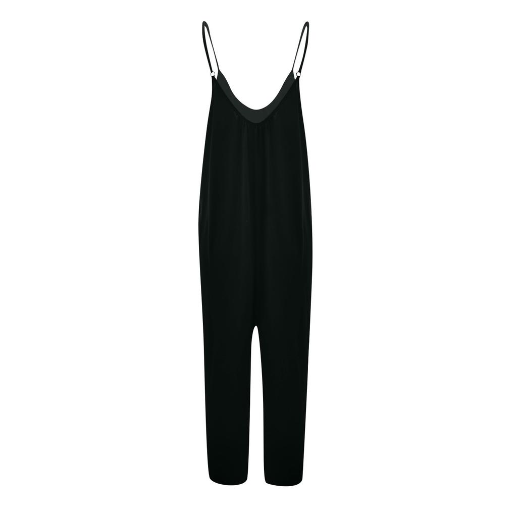 Mono sin mangas para mujer Casual Holgado Pierna ancha Mono Pantalón largo con bolsillos Tirantes finos ajustables Atuendo de verano