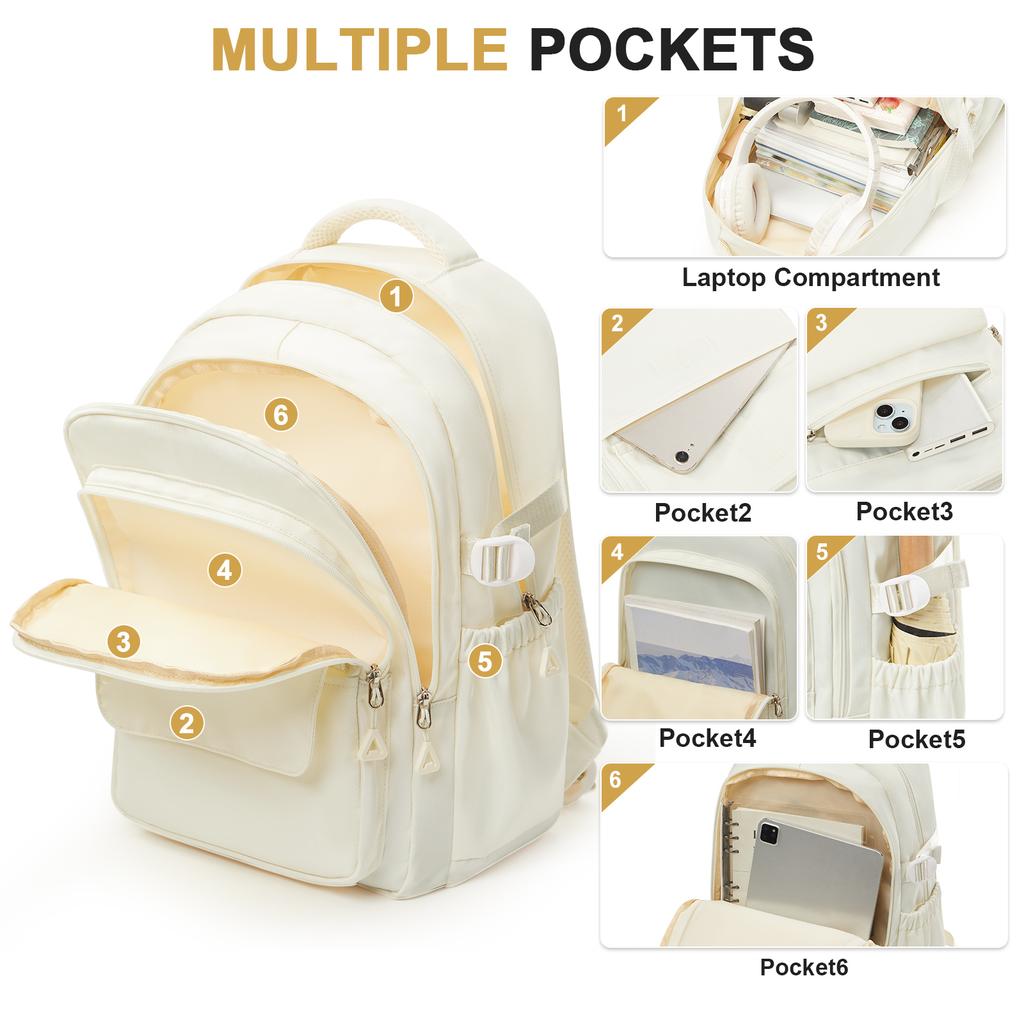 Elegant White Japanese-Style Backpack for School Girls Boys Travel Backpack Laptop Backpack Casual Daypack, Bags for Travel