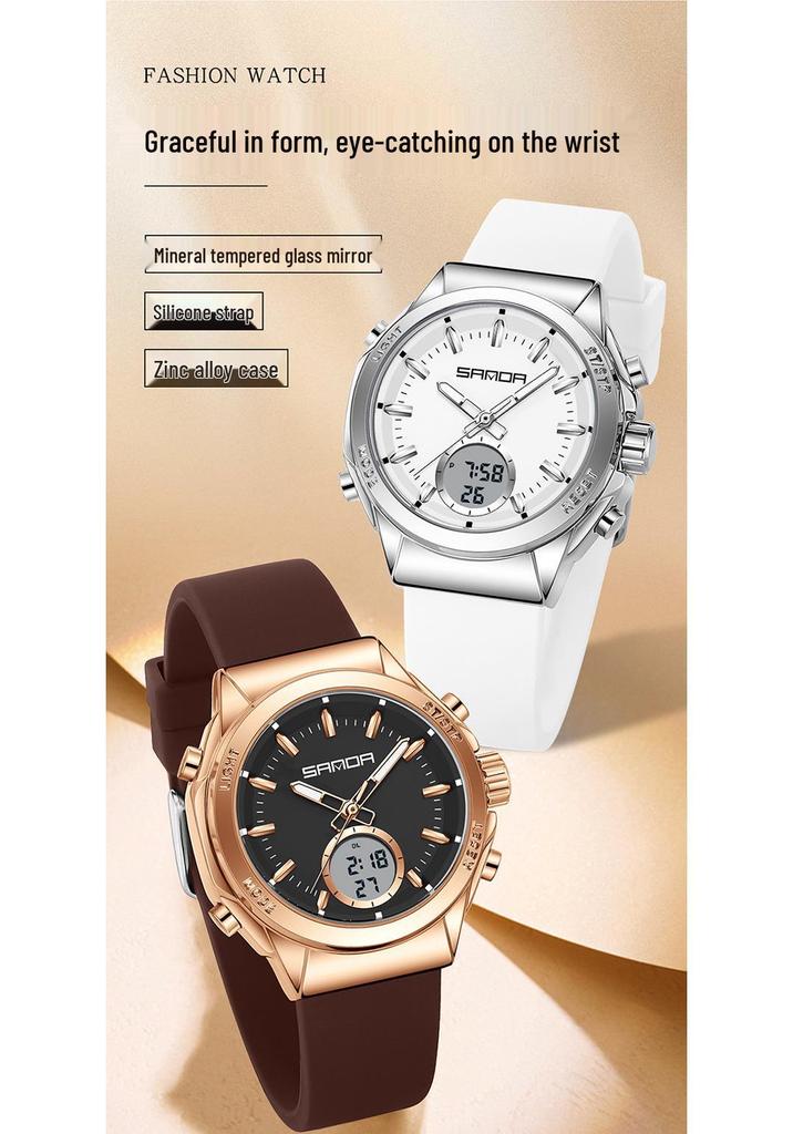 Orologio da donna Sanda Doppio Display: Multifunzionale, Luminoso, Impermeabile, alla Moda, Nuovo Modello con Sveglia e Timer per Studenti.