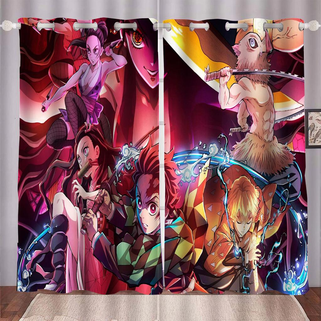 Demon Slayer Cartoon Anime Dustproof  Balcony Screen Curtains For Living Room Bedroom Blackout Curtains Polyester Home