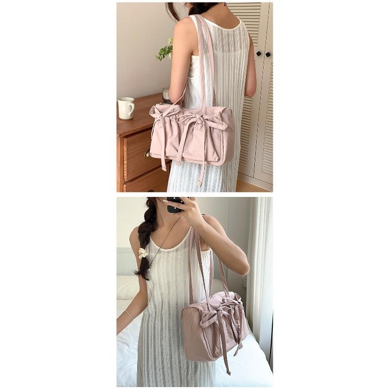 Large Capacity Women's Casual Shoulder Bag with Bow Cute Tote Bag for College Students School Class Daily Commute Shopping Lightweight Handbag