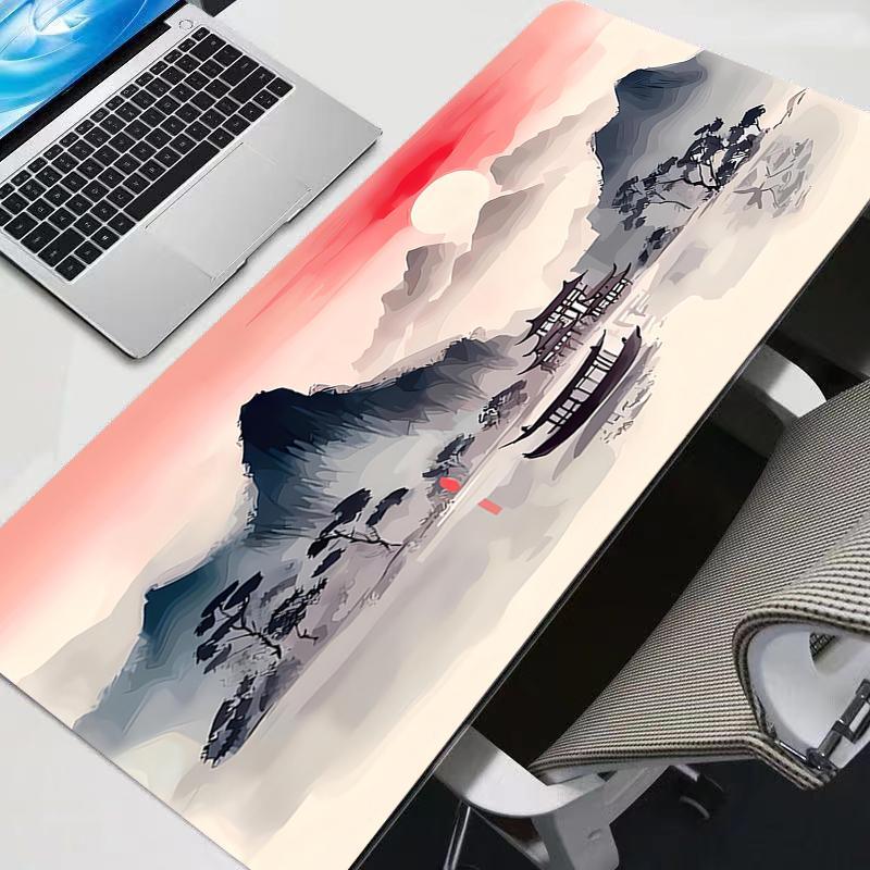 Podložka pod myš Styl inkoustové malby Herní Broskvový květ Velká XXL Klávesnice Stůl Podložka pod myš Koberec Gumová Herní Notebook Podložka pod myš