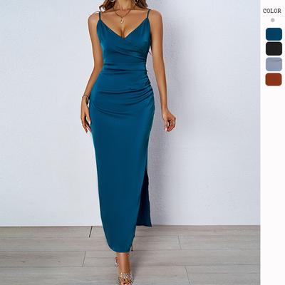 Vestido de alças sem costas sexy com fenda na moda