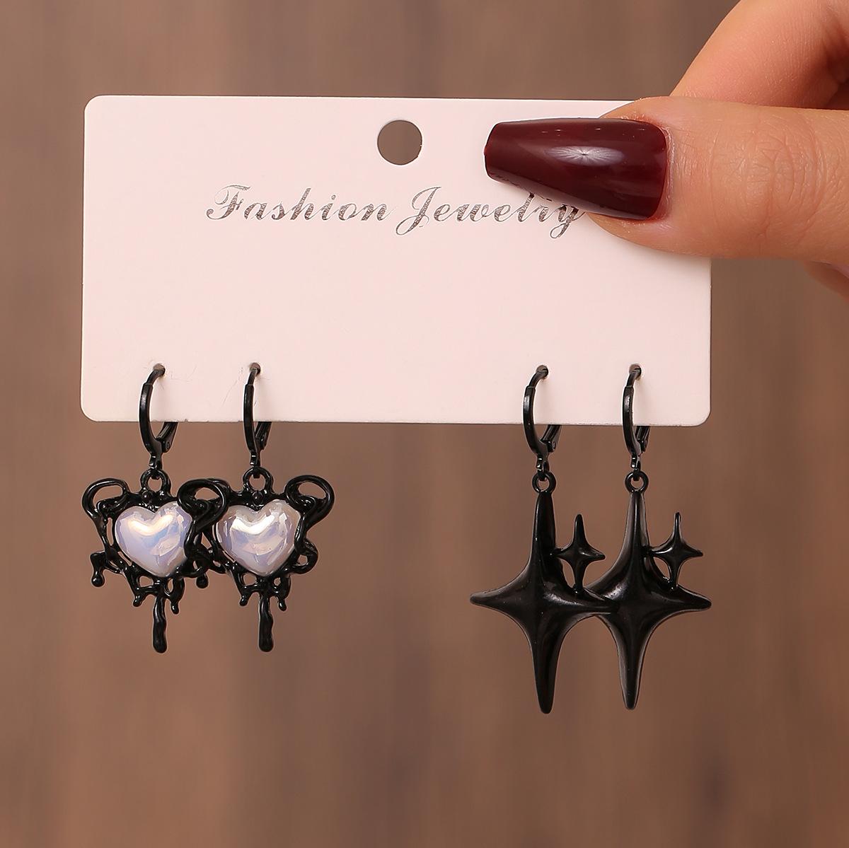 

Простые серебряные серьги-звезды для женщин с опаловым камнем, серьги-кольца в форме сердца, панк-ювелирные изделия 2010 года, милые, на каждый день, подарки на вечеринку чёрный