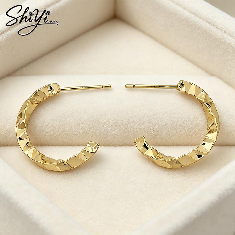 Best Selling Anti Tarnish Copper Hoop Earrings Non Tarnish Gold Plated Hypoallergenic Fashion Jewelry Textured Hoops золотой