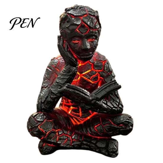 Decorative Resin Sculpture Cracked Reader Figurine, Lighted Abstract Art Statue, Modern Thinker Statue with LED Light for Home Desk Shelf Decor