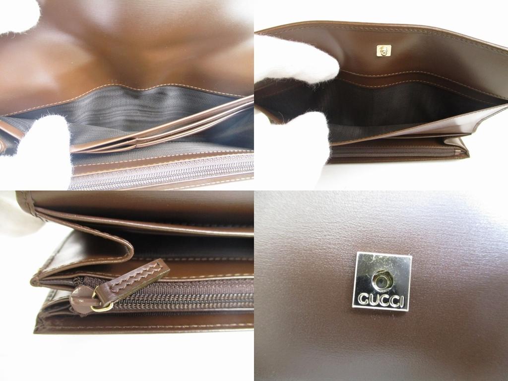 Authentisches GUCCI Doppel-G Dunkelbraunes Leder Klappe Langes Portemonnaie #a775 Aufgearbeitet