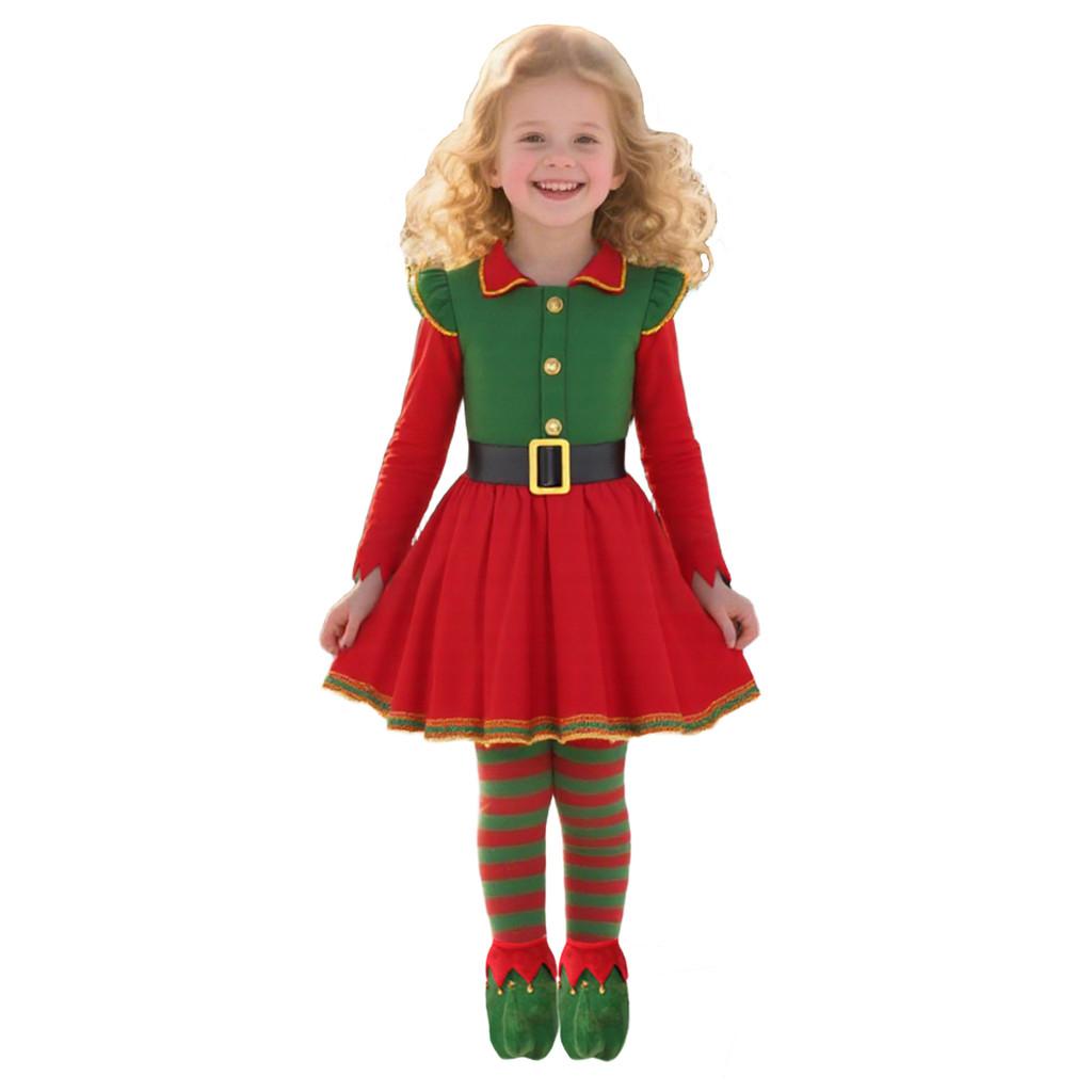 Barn Jenter Julenissen Julenisse Rød Kjole Sokker Hatt Sett Barn Jul Nyttår Cosplay Kostymer Opptreden Rollespill Antrekk